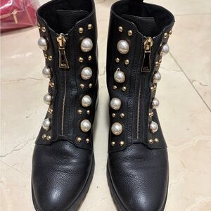 Karl lagerfeld Black Pearl-Studded Ankle Boots